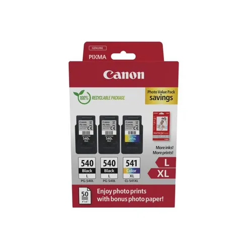 Canon PG-540L/CL-541XL 2 Black & 1 Tri-Colour Ink Cartridge & Photo Paper Multipack - (5224B015)