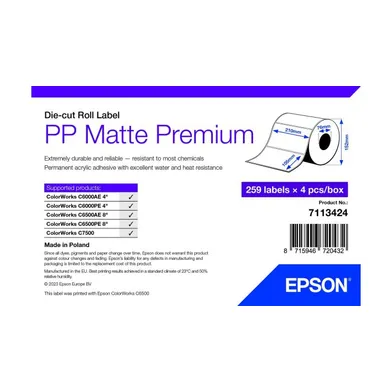 Epson 7113424 Matte White Die-Cut Label Roll - (259 Labels - 210 x 105 mm)