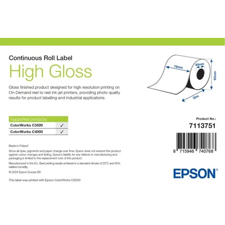 Epson 7113751 High Gloss Continuous Label Roll - (76 mm x 33 m)