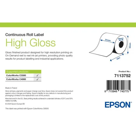 Epson 7113752 High Gloss Continuous Label Roll - (51 mm x 33 m)