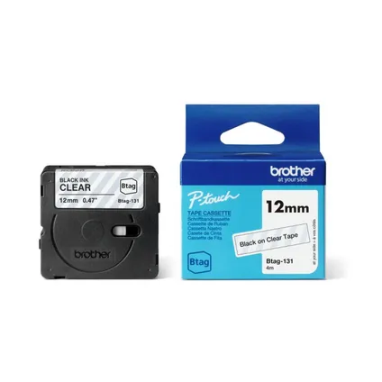 Brother BTAG-131 Black On Clear Laminated P-Touch Adhesive Labelling Tape 12mm x 4m