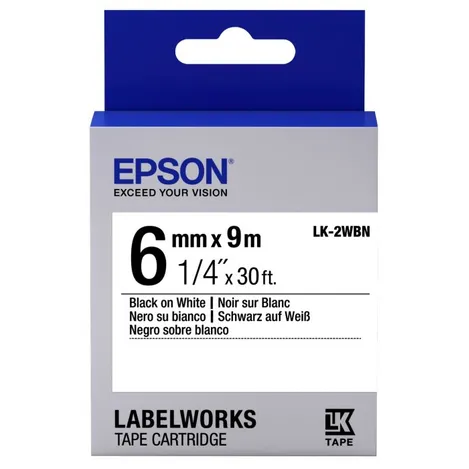 Epson C53S652003 Black On White Labelling Tape 6mm x 9m - (LK-2WBN)