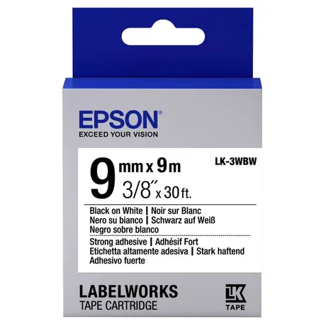 Epson C53S653007 Black on White Strong Adhesive Labelling Tape 9mm x 9m - (LK-3WBW)