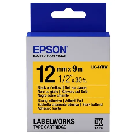 Epson C53S654014 Strong Adhesive Black on Yellow Labelling Tape 12mm x 9m - (LK-4YBW)