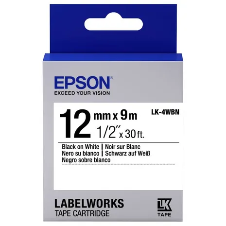 Epson C53S654021 Black On White Labelling Tape 12mm x 9m - (LK-4WBN)