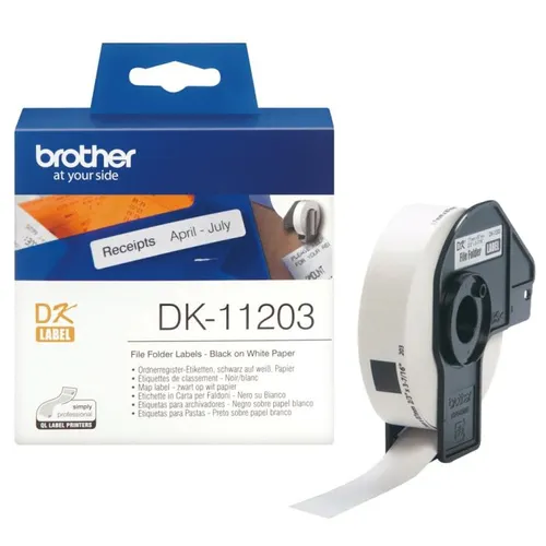 Brother DK-11203 300 x Black on White 17mm x 87mm Permanent Adhesive File Folder Labels