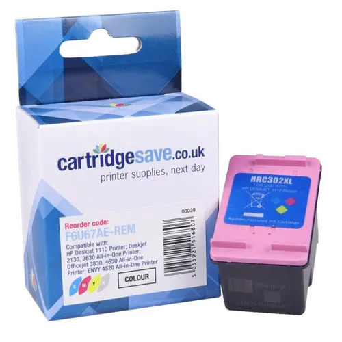 Compatible HP 302XL High Capacity Tri-Colour Ink Cartridge - (F6U67AE)