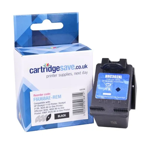 Compatible HP 302XL High Capacity Black Ink Cartridge - (F6U68AE)