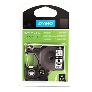 Dymo D1 16957 Black On White Flexible Nylon Adhesive Tape Cartridge 12mm x 3.5m