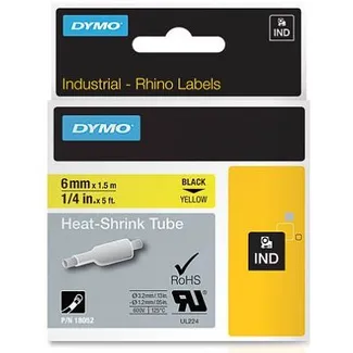 Dymo 18052 Black On Yellow Heat Shrink Non adhesive Tubing 6mm x 1.5m (S0718270)