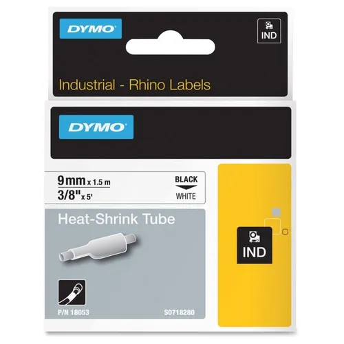 Dymo 18053 Black On White Heat Shrink Non adhesive Tubing 9mm x 1.5m (S0718280)