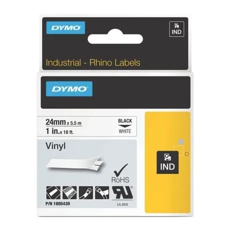 Dymo 1805430 Black On White Vinyl Adhesive Labels 24mm x 5.5m