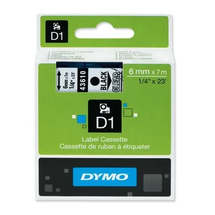 Dymo Black On Clear D1 Adhesive Labelling Tape 6mm x 7m (43610)