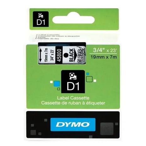Dymo Black On Clear D1 Adhesive Labelling Tape 19mm x 7m (45800)