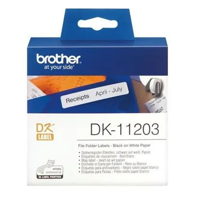 Brother DK-11203 300 x Black on White 17mm x 87mm Permanent Adhesive File Folder Labels