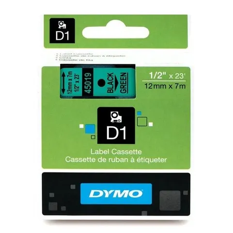 Dymo 45019 Black On Green D1 Labelling Tape 12mm x 7m (S0720590)