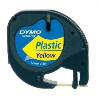 Dymo 91202 Black On Yellow LetraTag Adhesive Plastic Tape 12mm x 4m (S0721620)