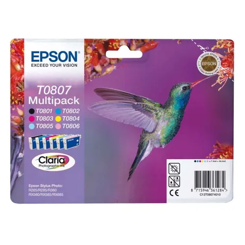 Epson T0807 6-Colour Multipack Ink Cartridge - (C13T080740 Hummingbird)