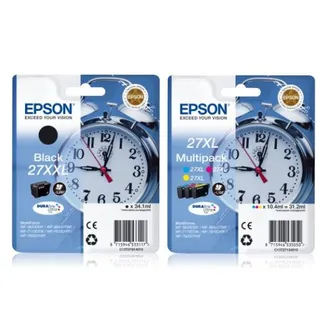 Epson 27XXL Extra High Capacity Black & 27XL High Capacity 3 Colour Ink Cartridge Multipack - (Alarm Clock)