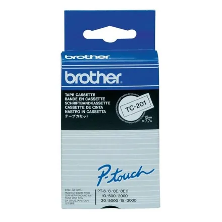 Brother TC-201 Black On White P-Touch Adhesive Labelling Tape 12mm x 7.7m
