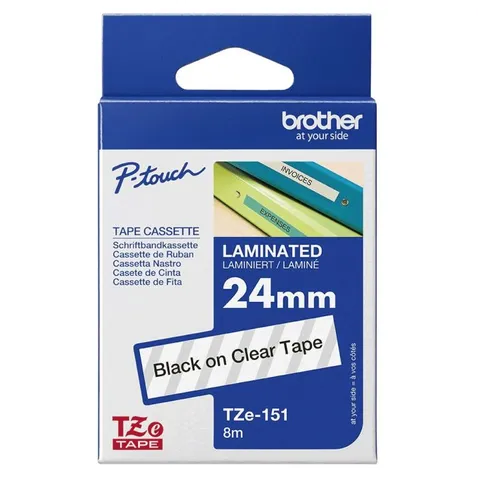 Brother TZe-151 Black On Clear Laminated P-Touch Adhesive Labelling Tape 24mm x 8m