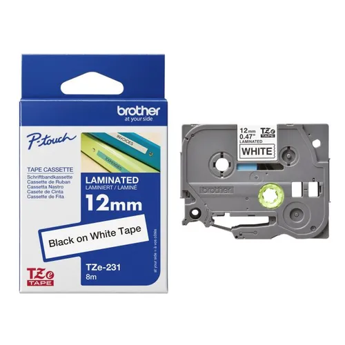 Brother TZe-231 Black On White Laminated P-Touch Adhesive Labelling Tape 12mm x 8m (TZE-231 Tape)