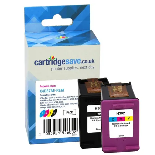 Compatible HP 302 Black & Tri-Colour Ink Cartridge Multipack - (X4D37AE)
