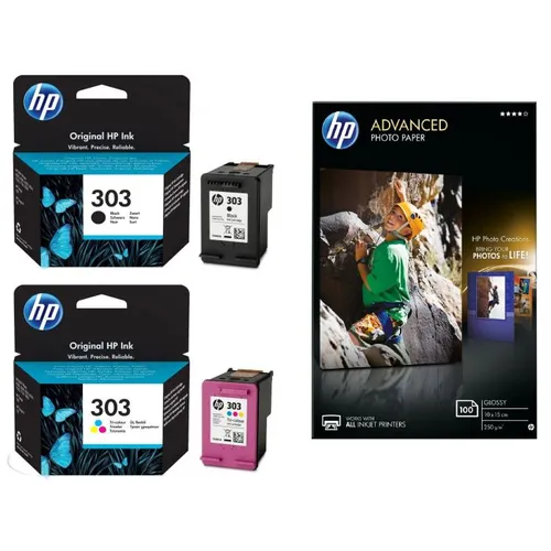 HP 303 Black & Tri-Colour Ink Multipack With Photo Paper - (Envy Photo Value Pack)
