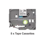 Brother TZE-231 Black On White Laminated P-Touch 5 Pack Adhesive Labelling Tape 12mm x 8m