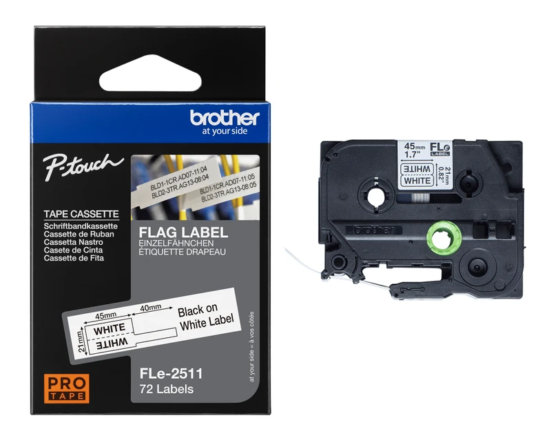 Brother FLE-2511 Black On White Die-Cut Tape Cassette 21mm x 45mm