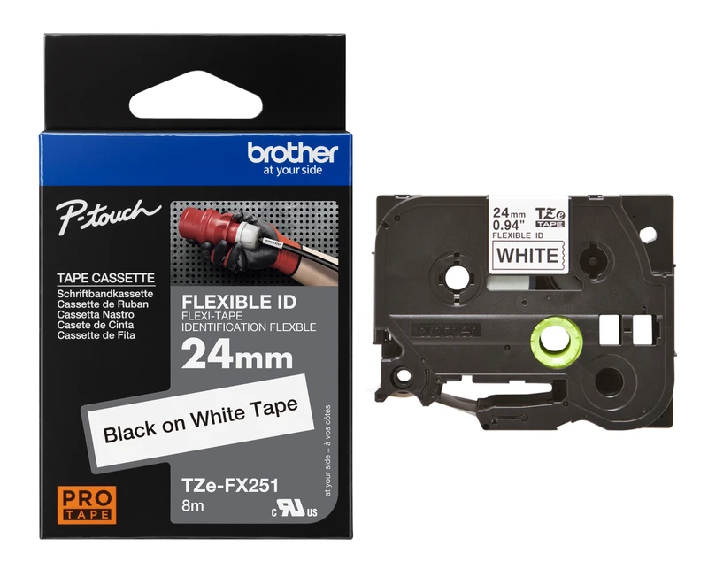 Brother TZe-FX251 Black On White Flexi ID P-Touch Adhesive Labelling Tape 24mm x 8m