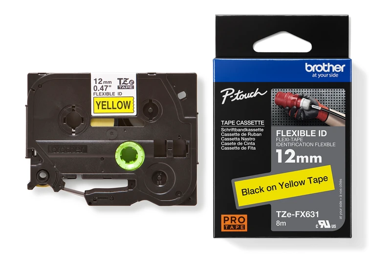 Brother TZe-FX631 Black On Yellow Flexi ID P-Touch Adhesive Labelling Tape 12mm x 8m