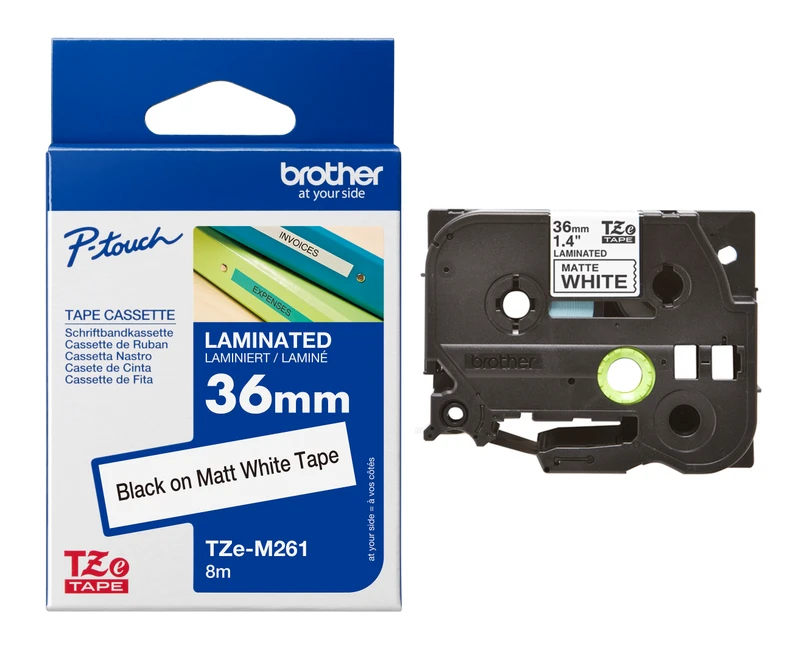 Brother TZe-M261 Black On White Self-Adhesive Matte Laminated Labelling Tape Cassette 36mm x 8m 