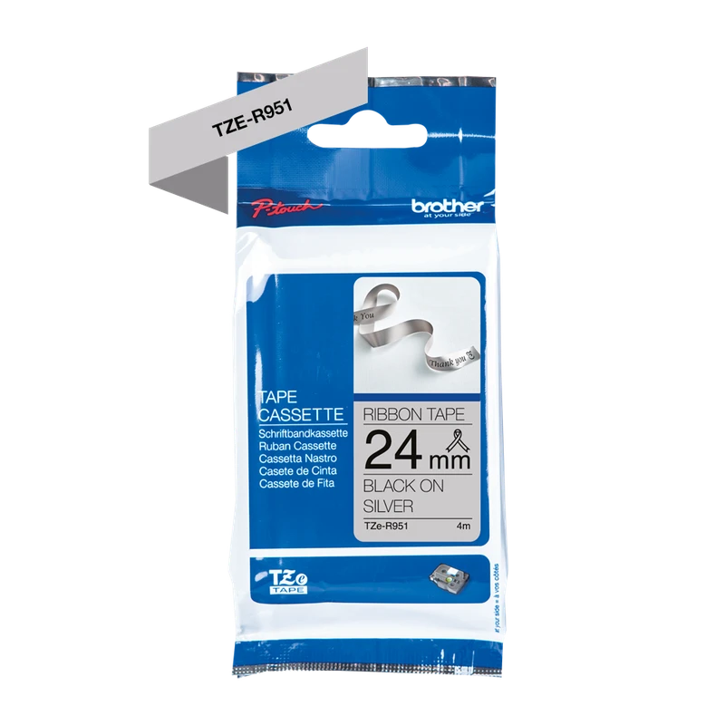 Brother TZE-R951 Black On Silver Non-Adhesive Ribbon Tape Cassette 24mm x 4m
