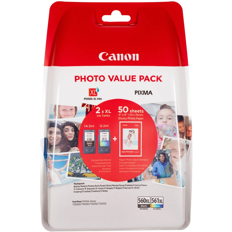 Canon PG-560XL / CL-561XL Ink Cartridges & Photo Paper Pack - (3712C004)