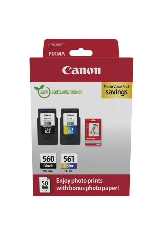 Canon PG-560/CL-561 Black And Tri-Colour & Photo Paper Value Pack - (3713C008)