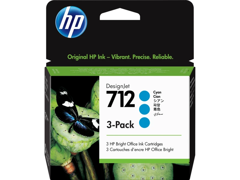 HP 712 3 Pack Cyan Ink Cartridge (3ED77A)