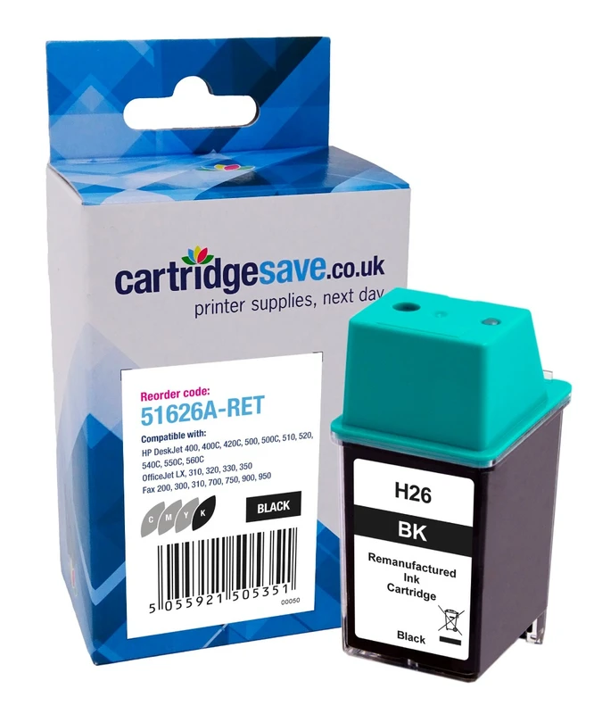 Compatible HP 26 High Capacity Black Printer Cartridge - (51626AE)