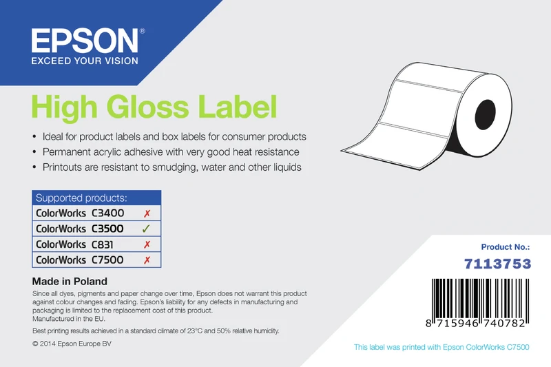 Epson 7113753 High Gloss Die-Cut Label Roll - (610 Labels - 102 x 51 mm)