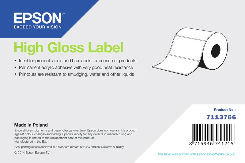 Epson 7113766 High Gloss Continuous Label Roll - (102 mm x 60 m)