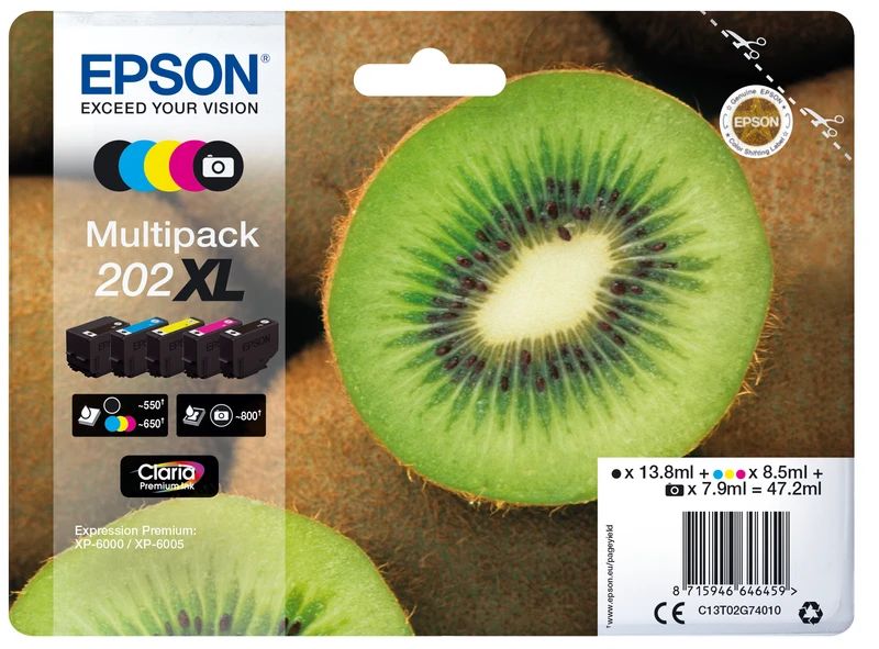 Epson 202XL 5 Colour High Capacity Ink Cartridge Multipack - (T02G7 Kiwi)