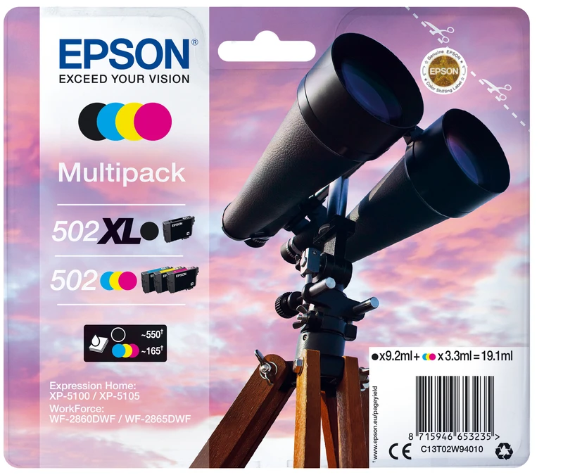 Epson 502/502XL 4 Colour Ink Cartridge Multipack - (C13T02W94010 Binoculars)