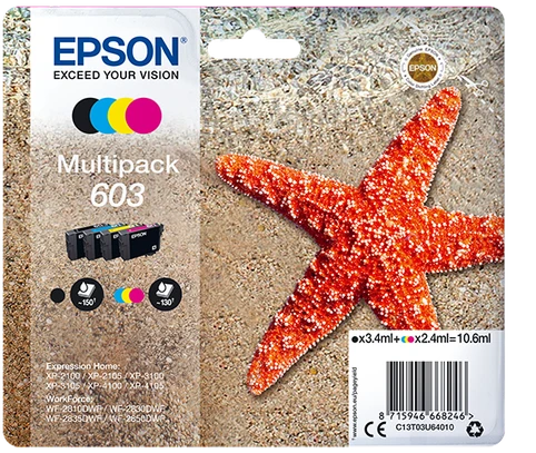 Epson 603 4 Colour Ink Cartridge Multipack - (C13T03U64010 Starfish)