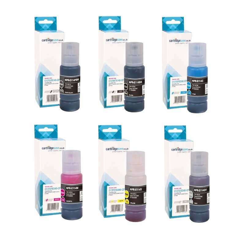 Compatible Epson 114 6 Colour Ink Bottle Multipack - (C13T07A140, C13T07B140, C13T07B240, C13T07B340, C13T07B440, C13T07B540)
