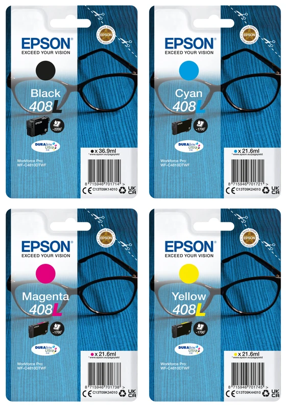 Epson DURABrite Ultra 408 4 Colour Ink Cartridge Multipack - (C13T09J)