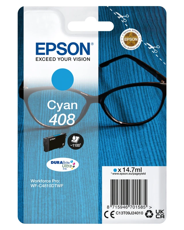 Epson DURABrite Ultra 408 Cyan Ink Cartridge - (C13T09J24010)