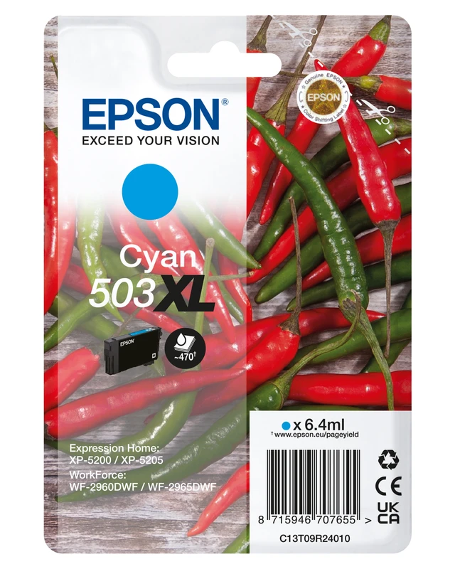 Epson 503XL High Capacity Cyan Ink Cartridge - (C13T09R24010 Chilli)