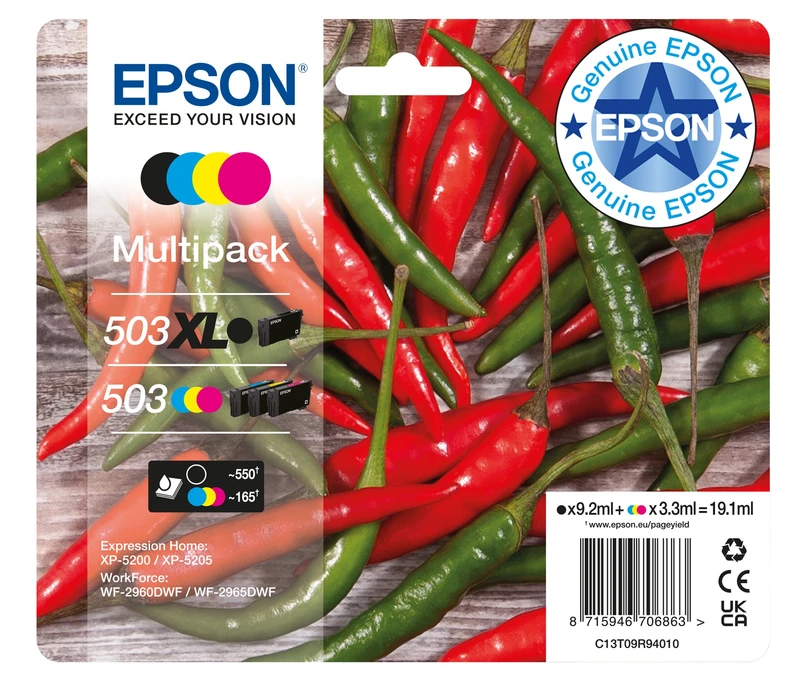 Epson 503XL / 503 4 Colour Ink Cartridge Multipack - (C13T09R94010 Chilli)