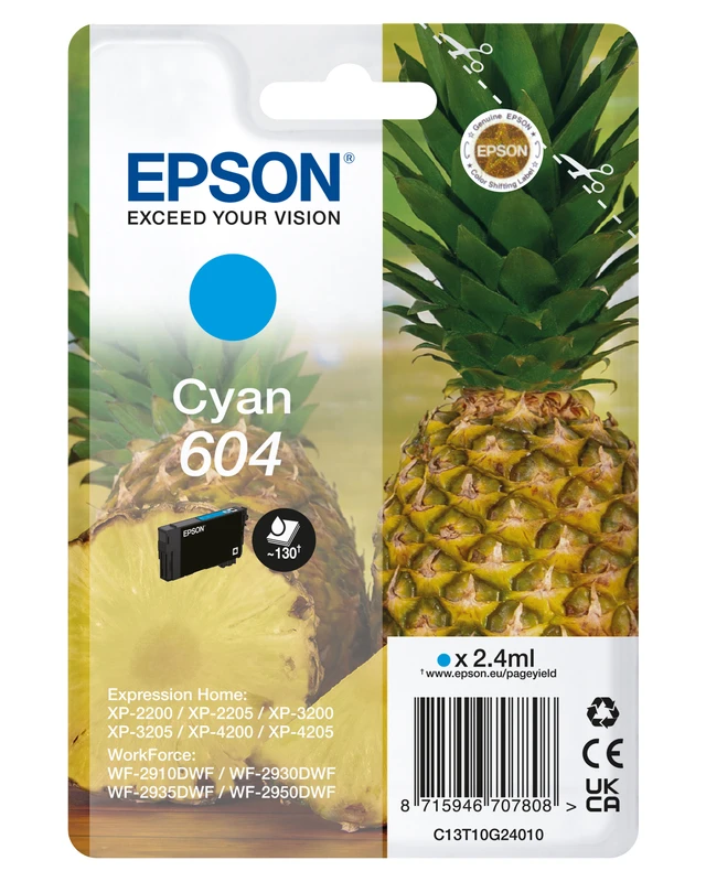 Epson 604 Cyan Ink Cartridge - (C13T10G24010 Pineapple)
