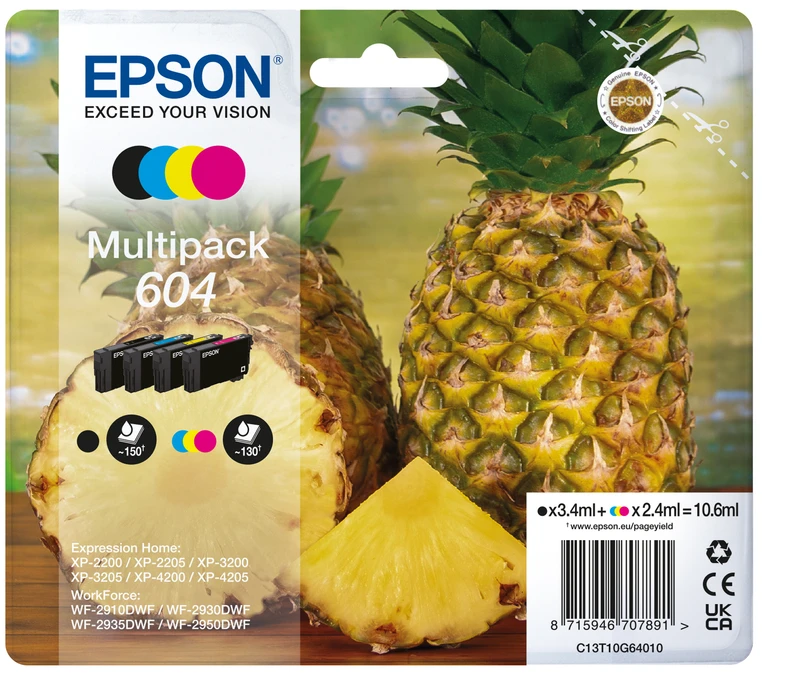 Epson 604 4 Colour Ink Cartridge Multipack - (C13T10G64010 Pineapple)